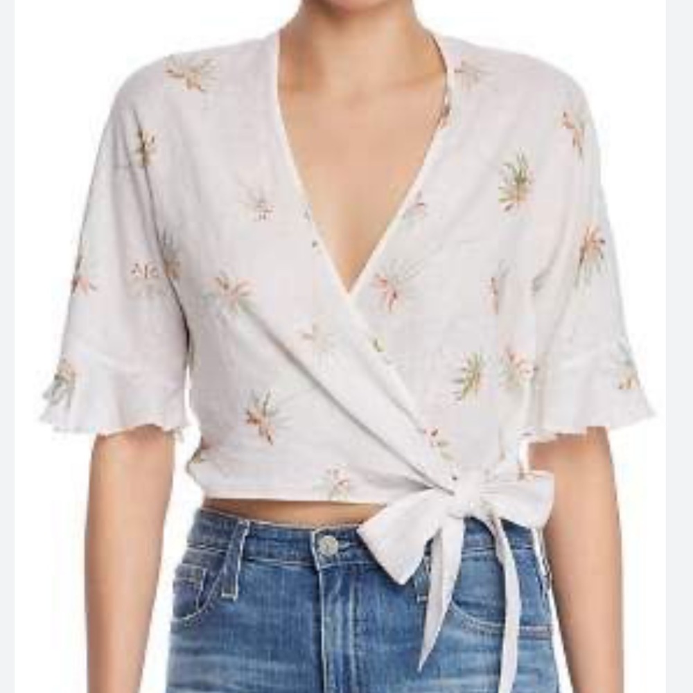 Rails Athena Palm Print Crop Wrap Top EUC
